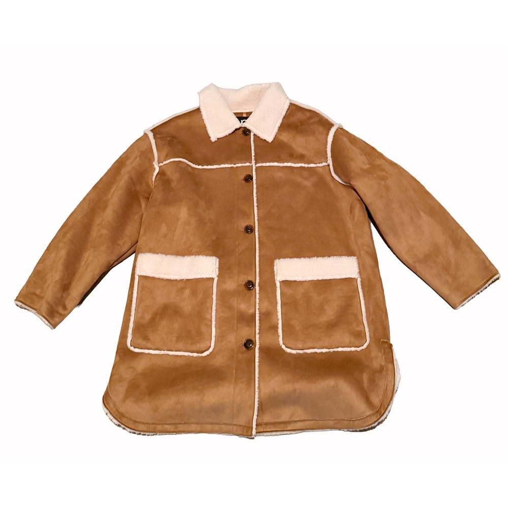 UGG Faux Suede Shearling Coat Womens XL Tan Brown Faux Fur Lined Jacket 1144406